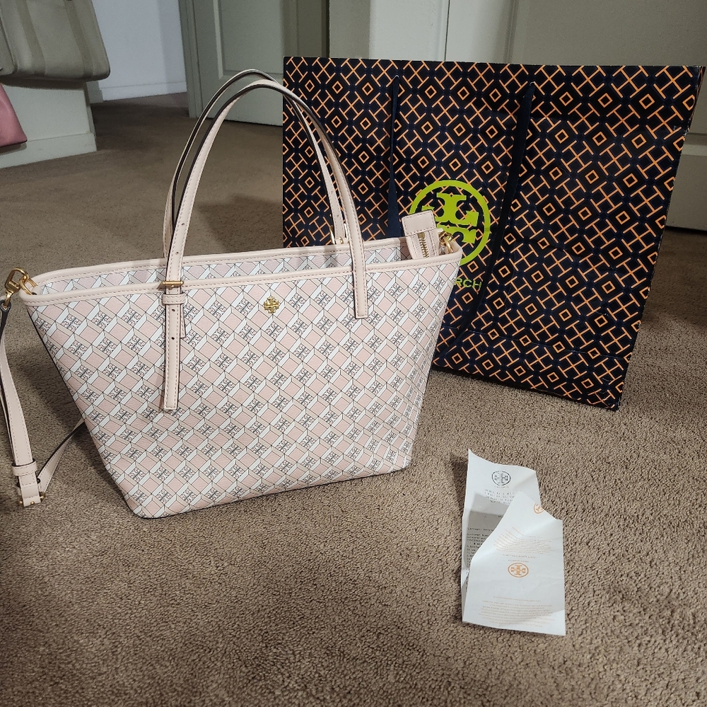 Tory Burch Geo Logo Mini Zip Top Tote (Dusted Blush) WITH ORIGINAL RECEIPT